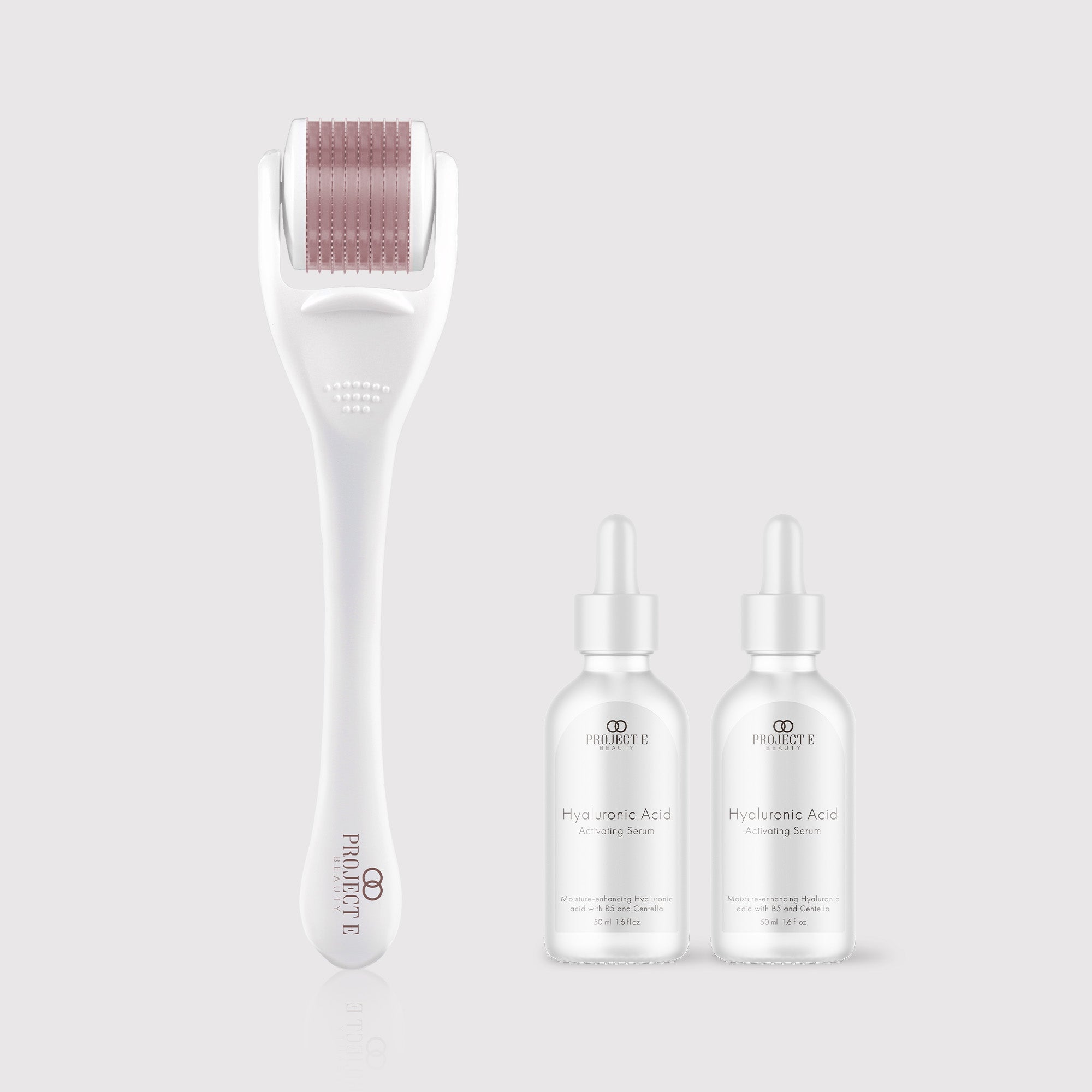 Derma Renewal & Relax Set: Boost collagen and refresh skin with a Derma Roller and Hyaluronic Acid Serum.